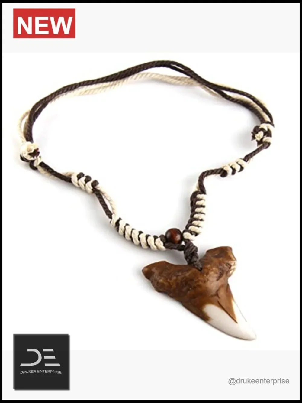 Shark Teeth Resin Pendant Necklace - Surfer Beach Style with Adjustable Cord